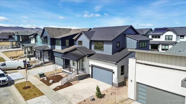 a aerial view of a house with a patio