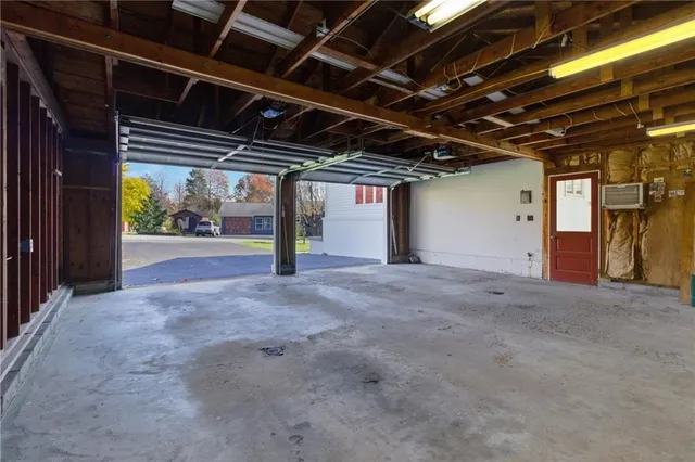 an empty room with a workbench