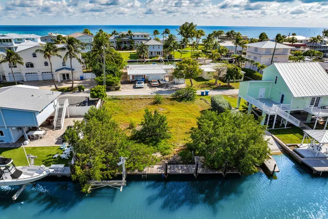 an aerial view of a house with a garden and lake view
