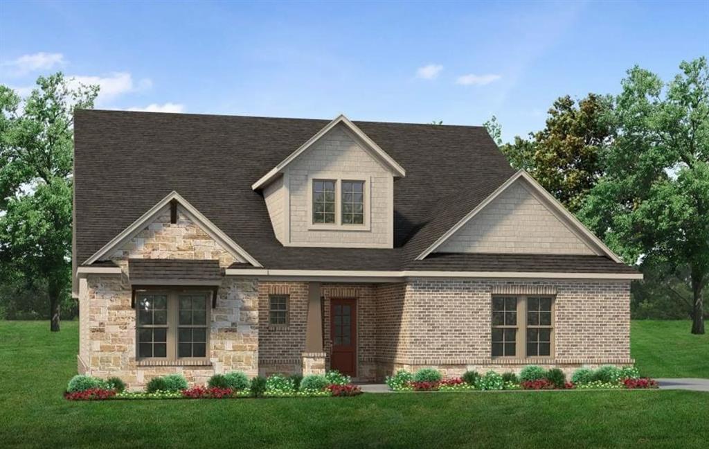 295 Brown Road Leonard, TX 75452 - Photo 2 of 26 Traditional-style residence featuring a brick and stone facade, dark shingle roof, and a prominent dormer window