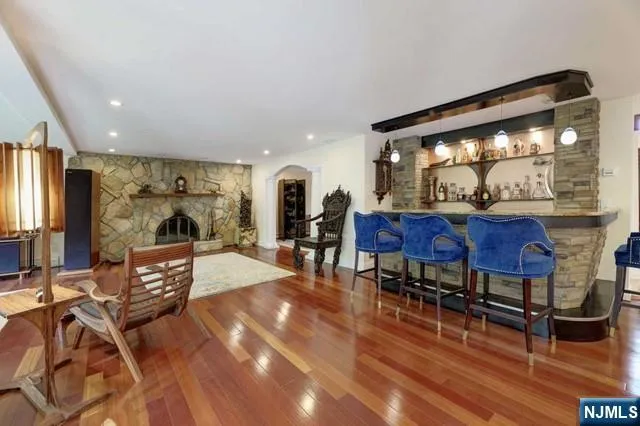 a view of a living room and dining room