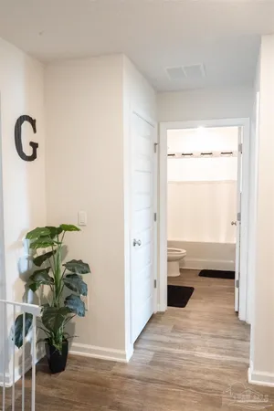 a view of livingroom with hardwood floor and a potted plant