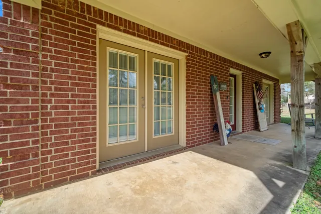 a view of a brick building next to a building