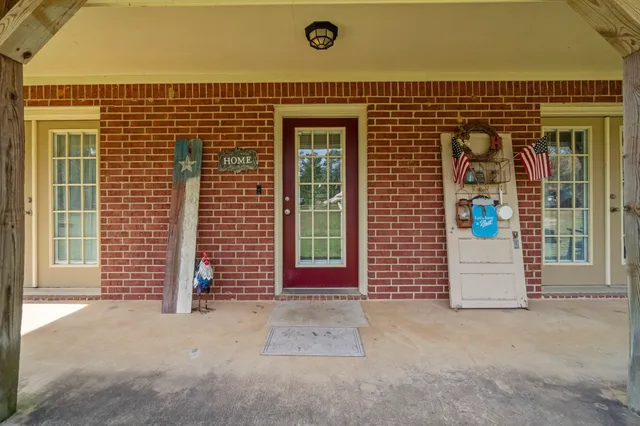 a front view of a building with a door