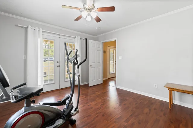 a view of a room with gym equipment