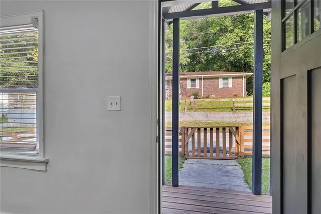 a view of a porch with a yard