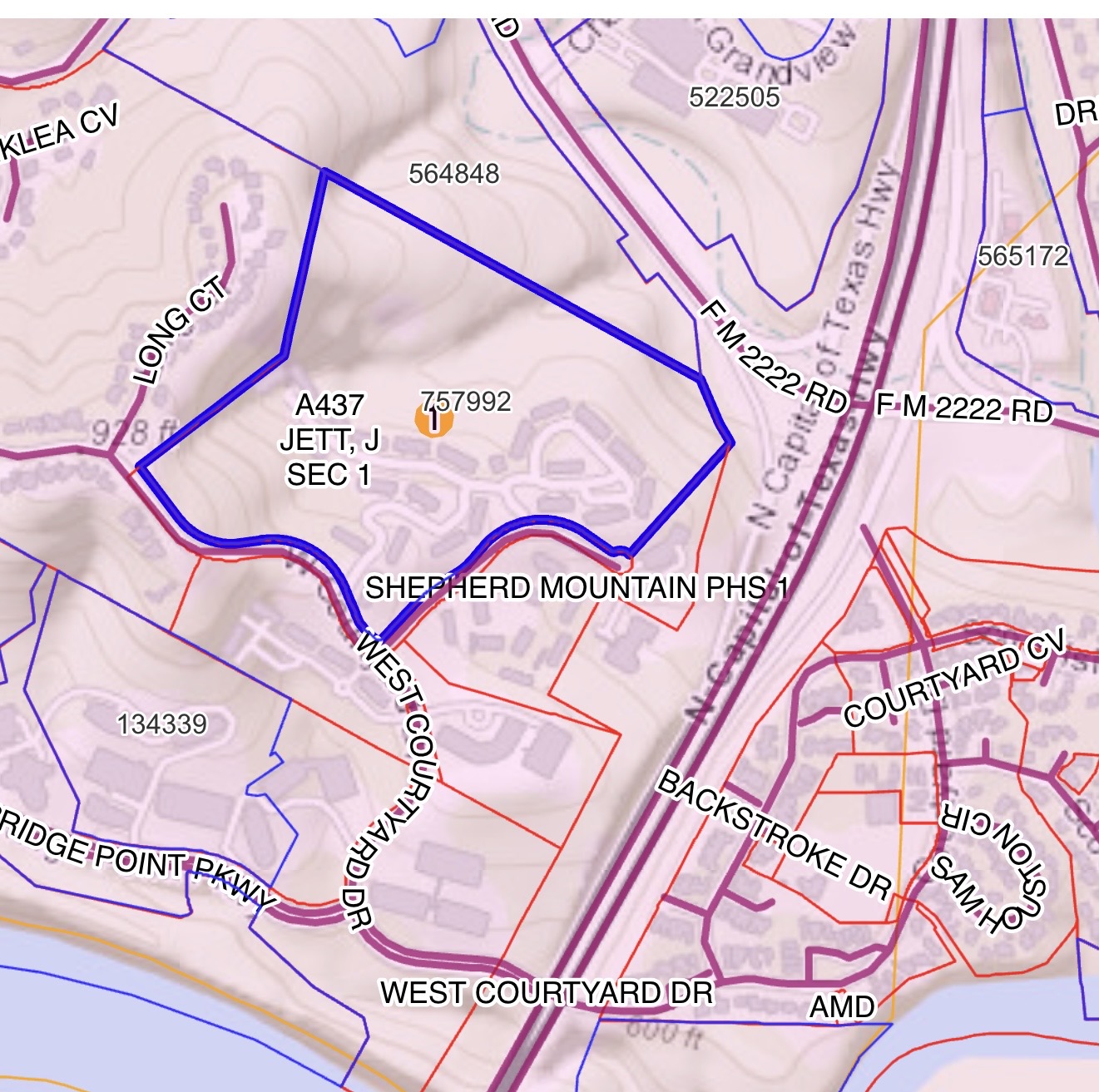 6000 Shepherd Mountain Cove, Unit 807 Austin, TX 78730 - Photo 31 of 38 Map / location showing the property lines for the entire 54+ acres for the property.