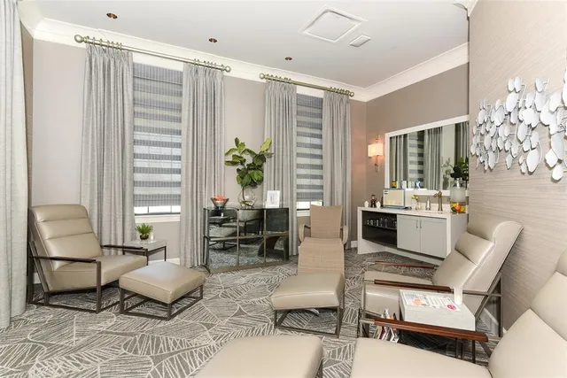 an aerial view of a house with a garden