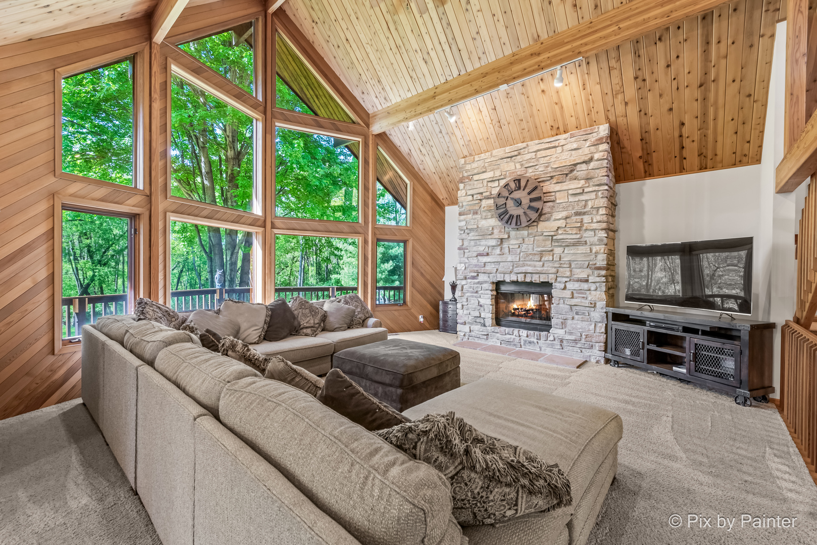 3804 Ridge Road Spring Grove, IL 60081 - Photo 15 of 55 a living room with furniture a fireplace and a flat screen tv