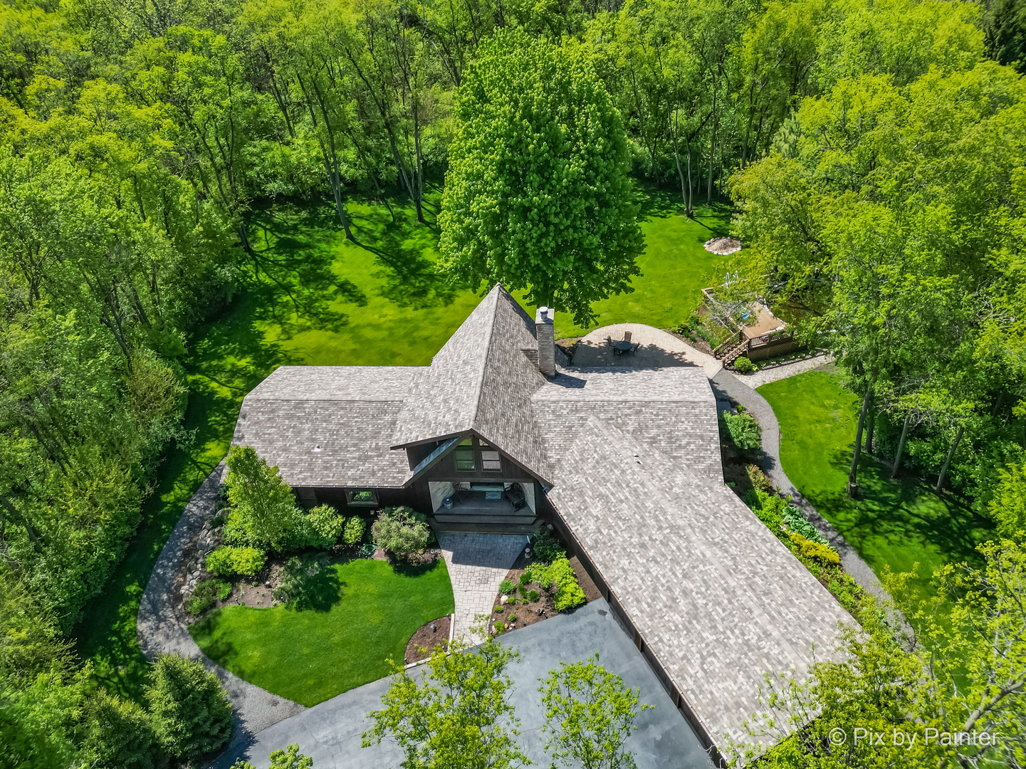 3804 Ridge Road Spring Grove, IL 60081 - Photo 45 of 55 an aerial view of a house with a yard potted plants and large tree
