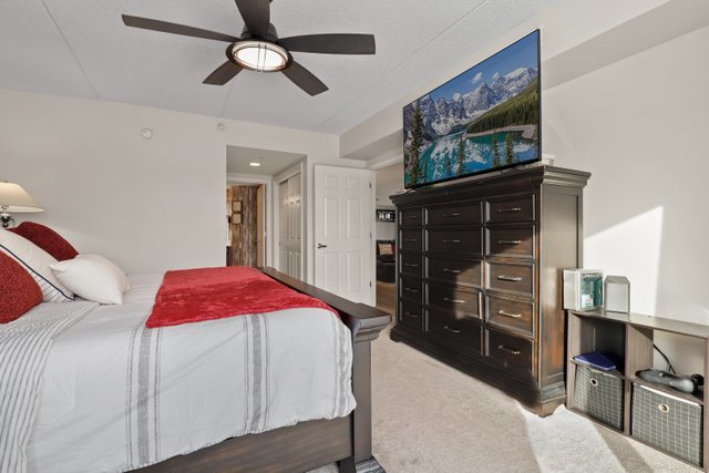 225 Main Street, Unit 214 Roselle, IL 60172 - Photo 13 of 27 a bedroom with a bed and a flat screen tv