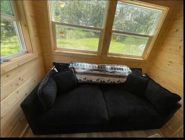 a living room with a large window