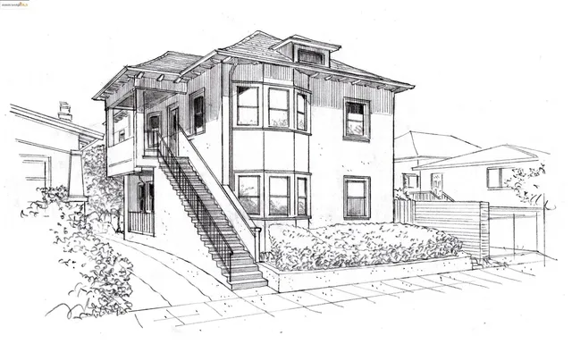 a view of a white building with large windows