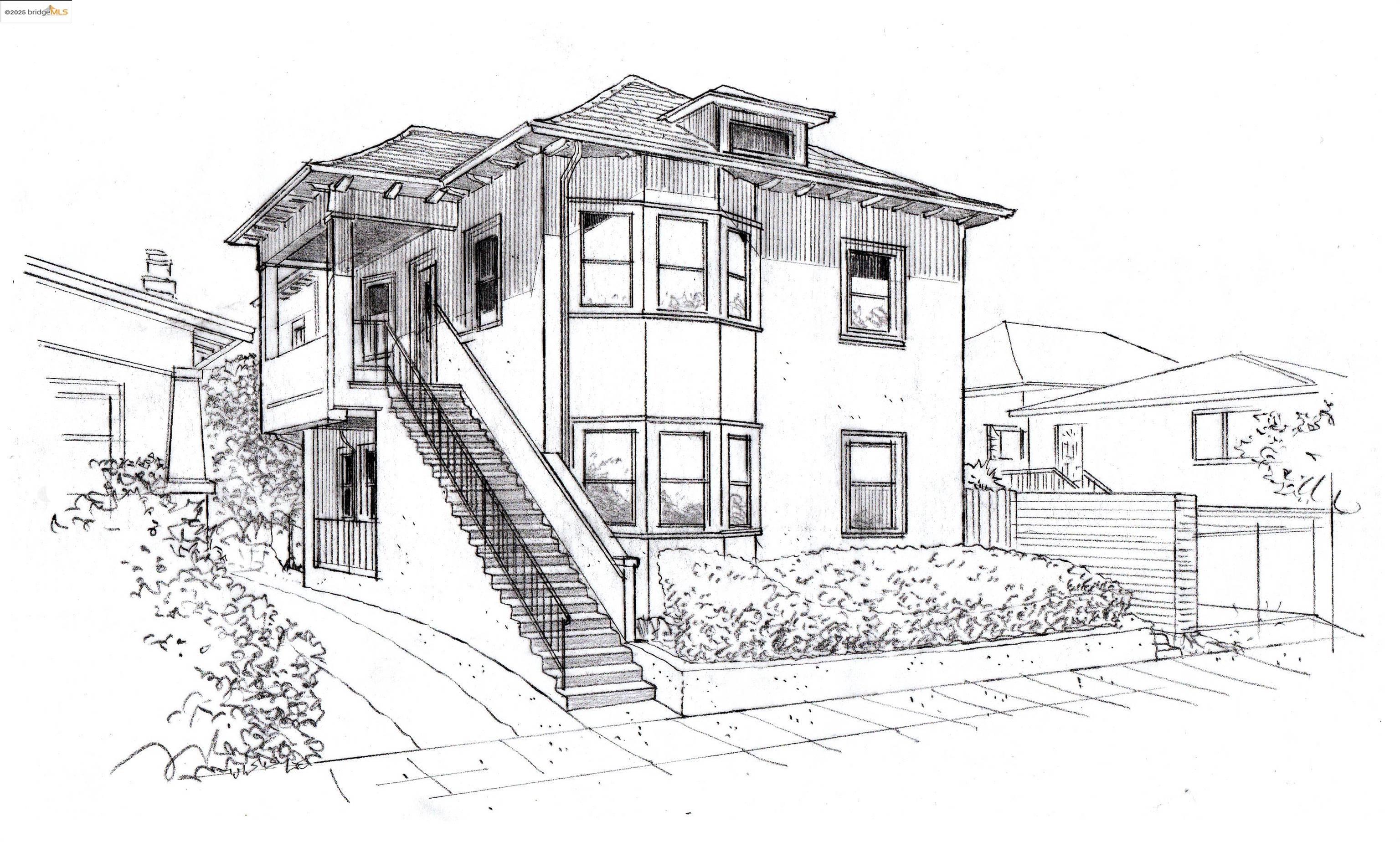 a view of a white building with large windows