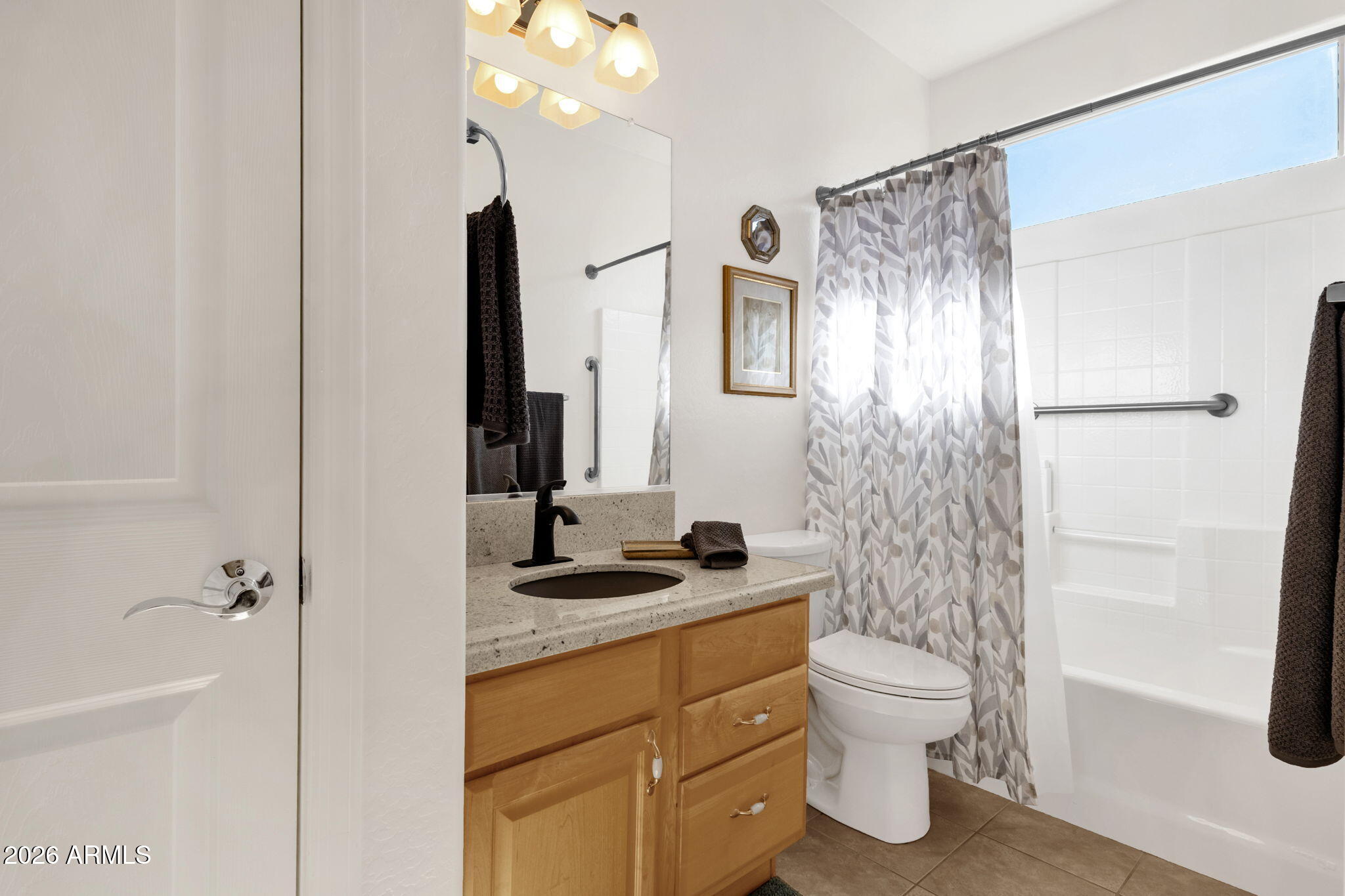 4094 East Azalea Drive Gilbert, AZ 85298 - Photo 16 of 21 a bathroom with a granite countertop sink toilet and shower
