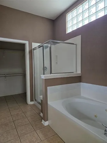 a bathroom with a bathtub