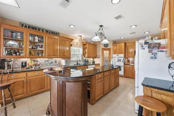 a kitchen with lots of counter top space