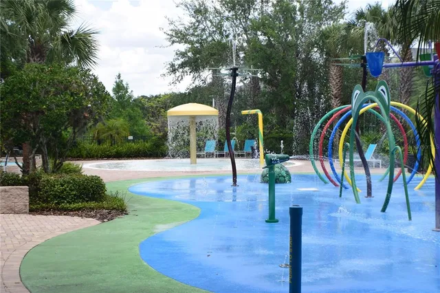a view of a park with slide