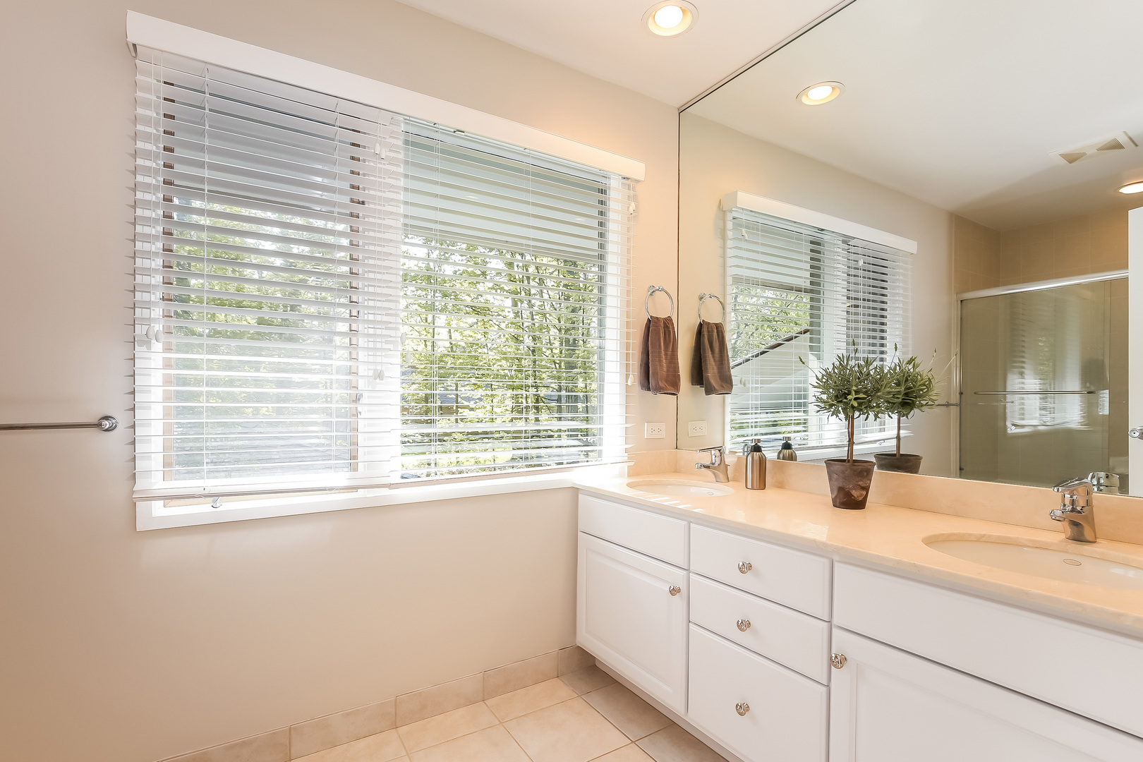 506 Forest Cove Road Lake Bluff, IL 60044 - Photo 32 of 53 a bathroom with double vanity and a large mirror