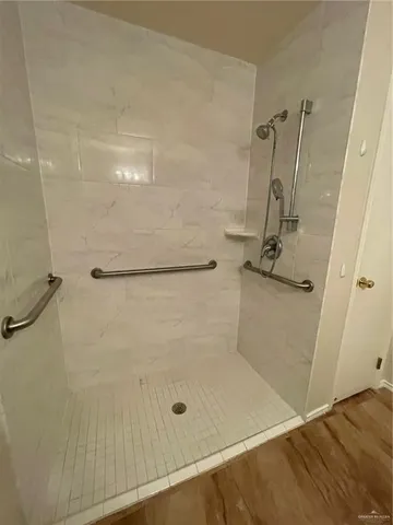 a bathroom with a bath tub
