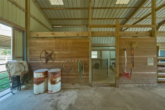 a view of a porch with seating space