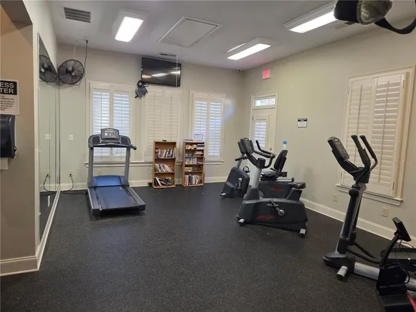 a room with gym equipment
