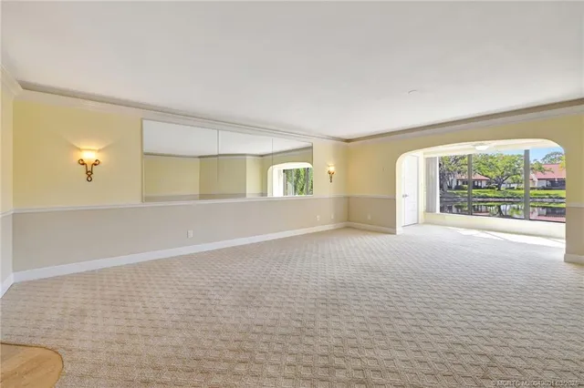 an empty room with windows and flowerpot