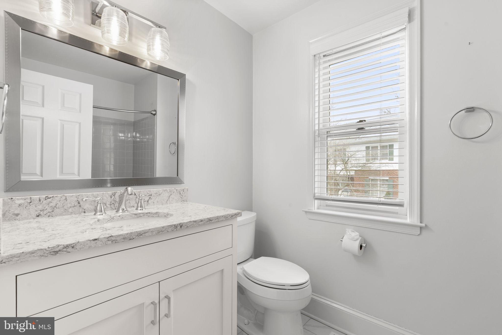 115 Roumfort Road, Unit 26 Philadelphia, PA 19119 - Photo 26 of 33 a bathroom with a granite countertop sink toilet and mirror
