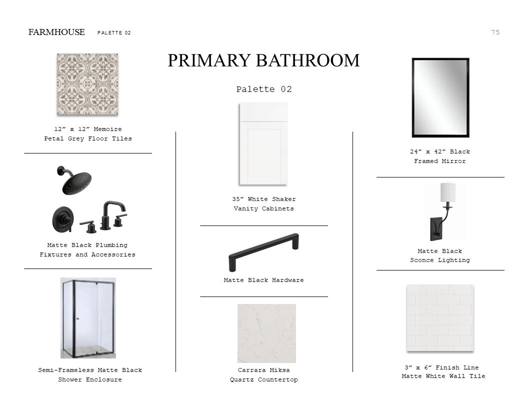 510 Samuel Rdg Drive Dayton, TX 77535 - Photo 17 of 33 Farmhouse Look Palette 2: Primary Bathroom Selection Sheet (*Artist rendering used for illustration purposes only.)