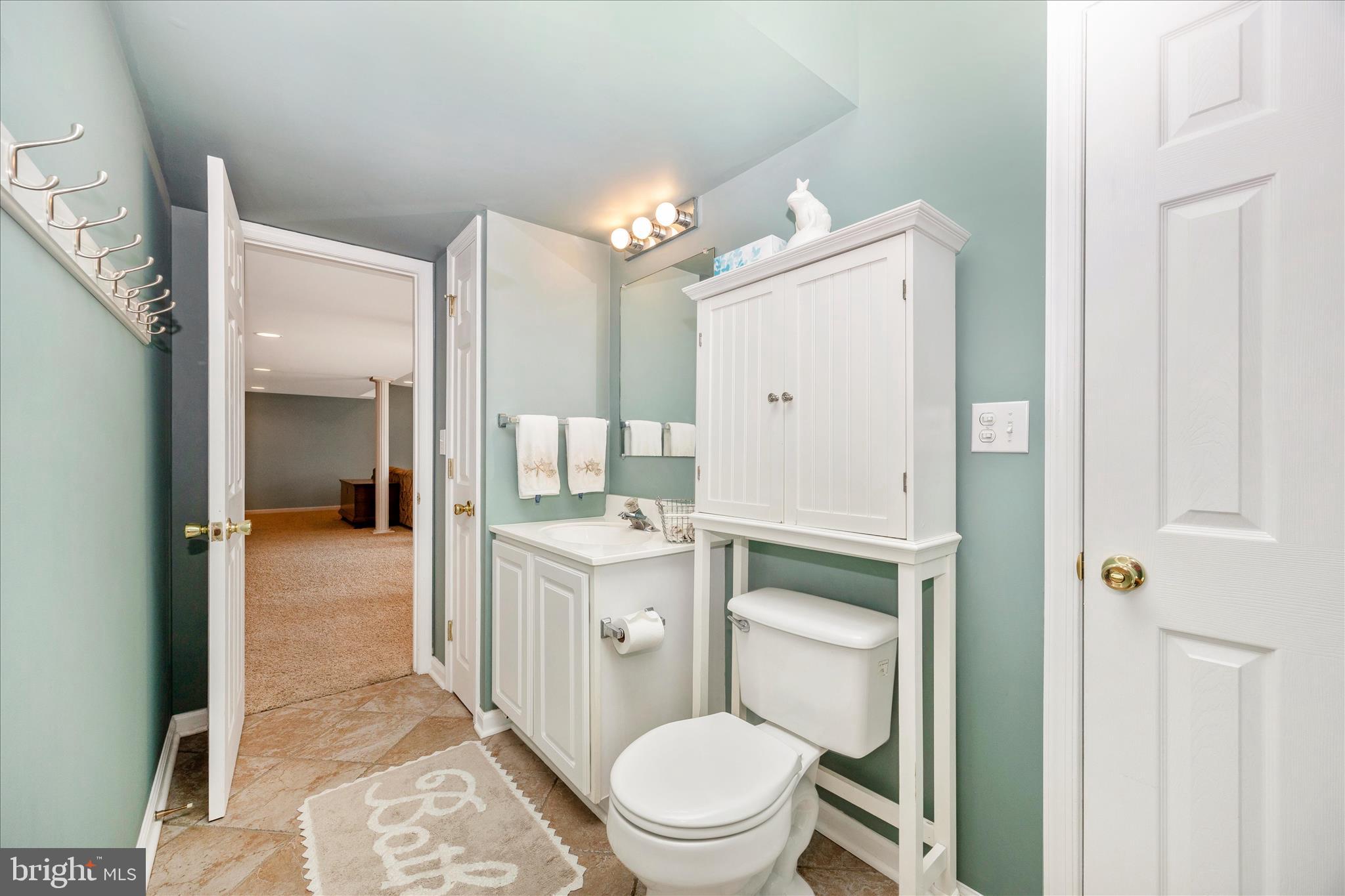 6181 Challedon Circle Mount Airy, MD 21771 - Photo 38 of 63 a bathroom with a granite countertop sink a toilet a mirror and shower