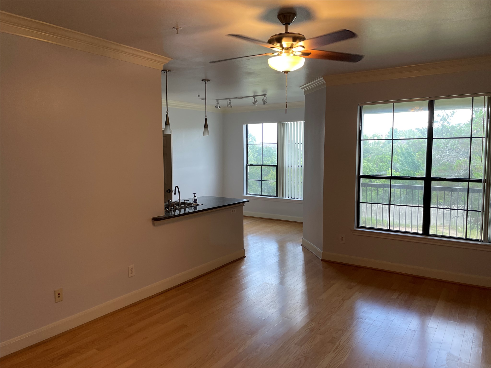 7701 Rialto Boulevard, Unit 822 Austin, TX 78735 - Photo 4 of 22 a view of a livingroom with a ceiling fan and window