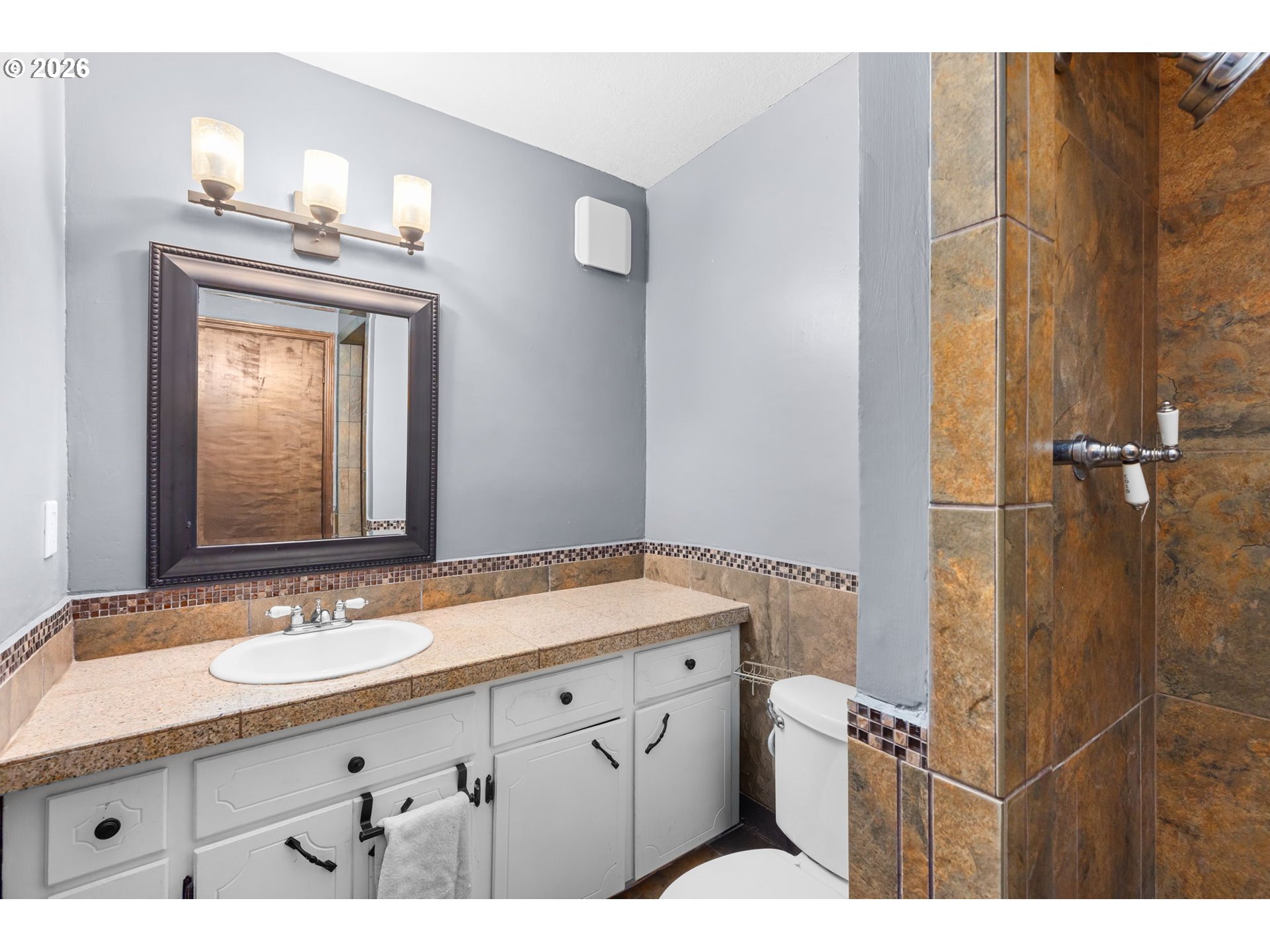 34221 Southeast Colorado Road Sandy, OR 97055 - Photo 22 of 48 a bathroom with a granite countertop sink mirror and double