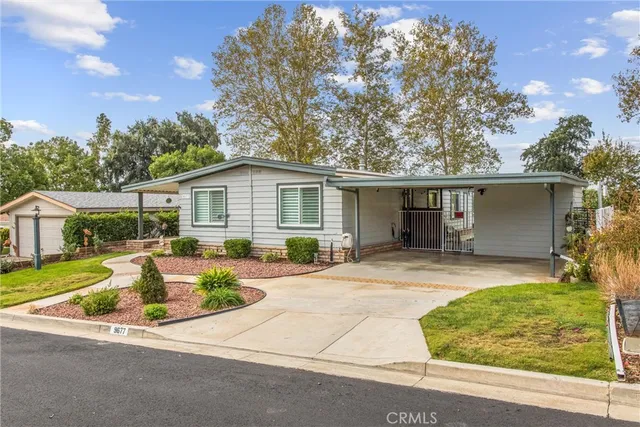 front view of a house with a patio