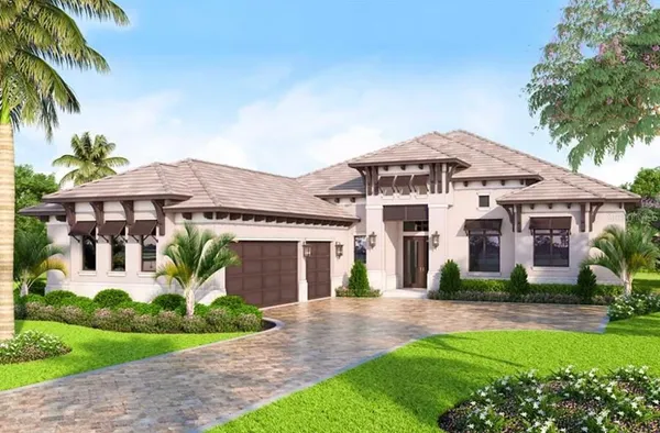 a front view of a house with a garden and plants