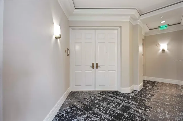 a view of a chandelier in a room