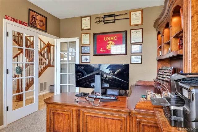 a work place with table and chairs