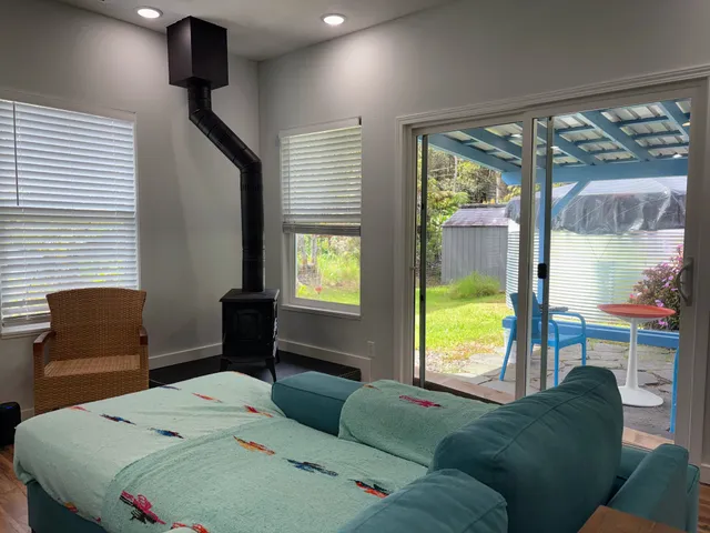 a room with a table and a window