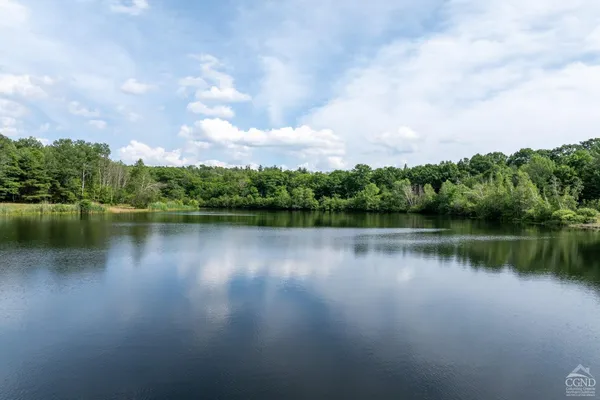 a view of a lake with a city from a lake