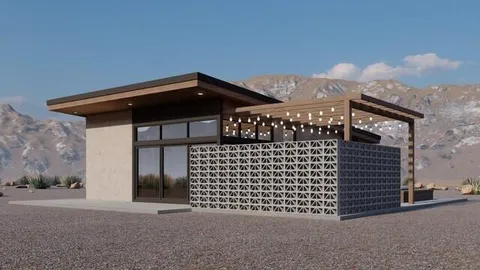 a view of a brick house with windows