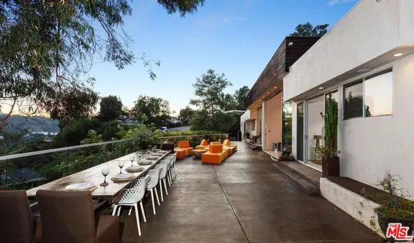 an outdoor view with patio