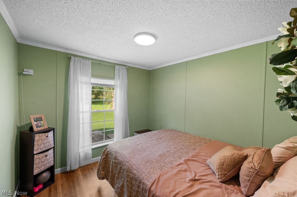 102 Logston Run Road Ravenswood, WV 26164 - Photo 11 of 42 Bedroom featuring wood-finish flooring, a double-hung window with white blinds and sheer curtains, and a ceiling-mounted flush light fixture