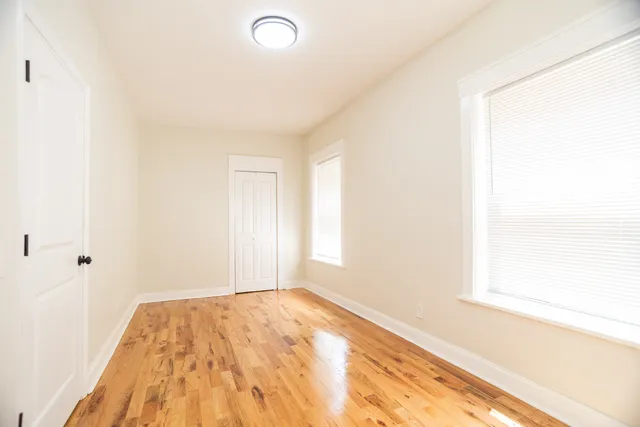 a view of a room with a window