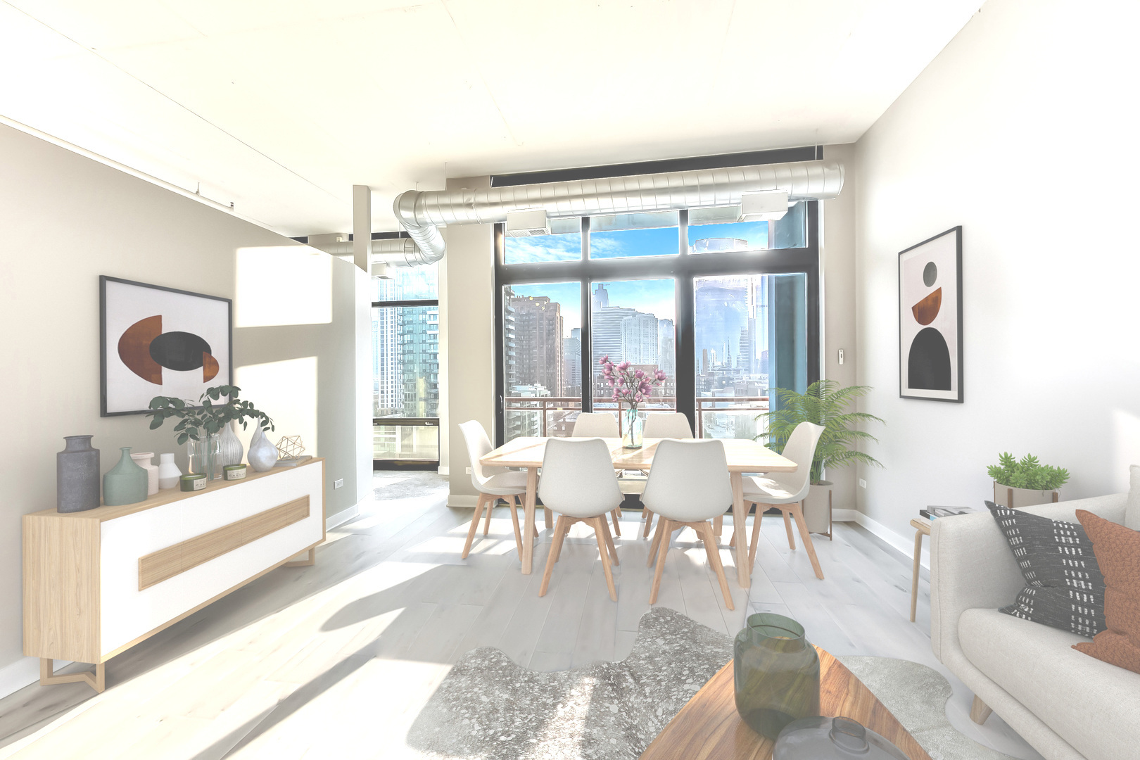 740 West Fulton Street, Unit 905 Chicago, IL 60661 - Photo 7 of 23 a dining room with furniture a large window and garden view