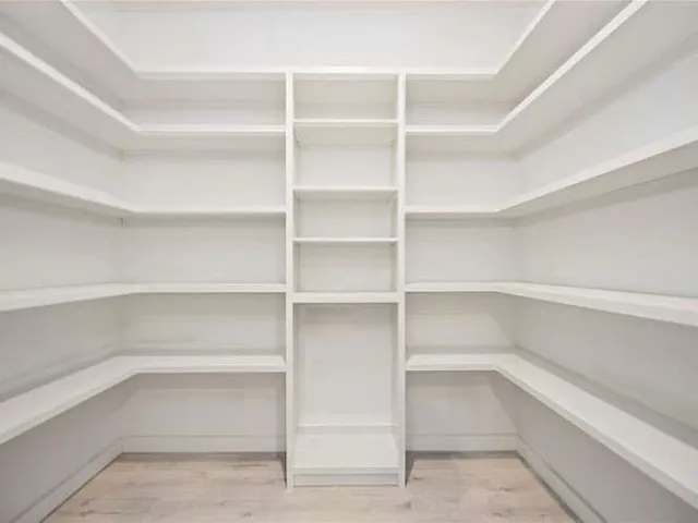 a view of walk in closet with empty racks
