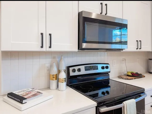 a kitchen with a stove and a microwave