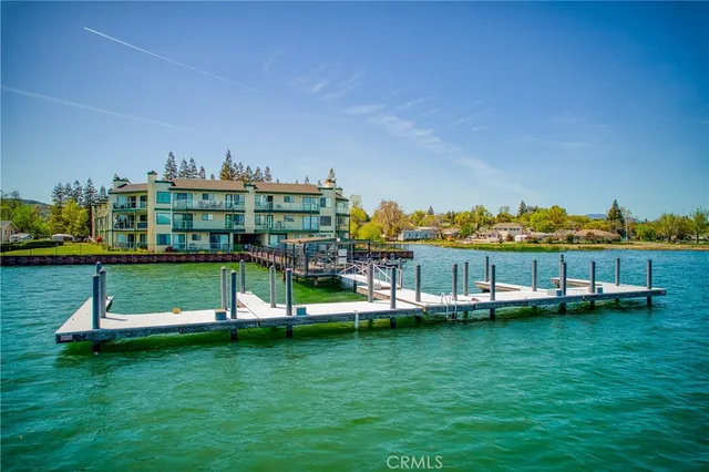 a view of a lake with a big yard