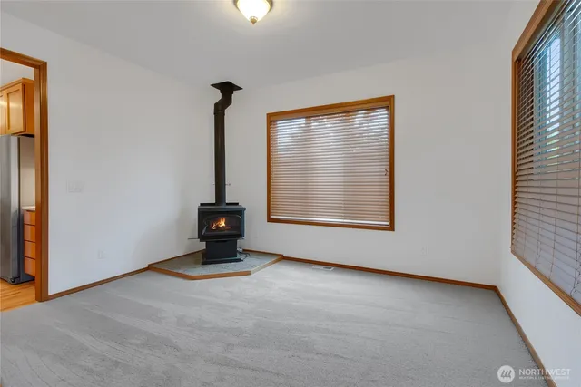 a view of a room with a window