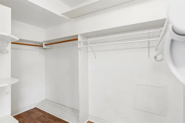 a view of walk in closet with empty racks