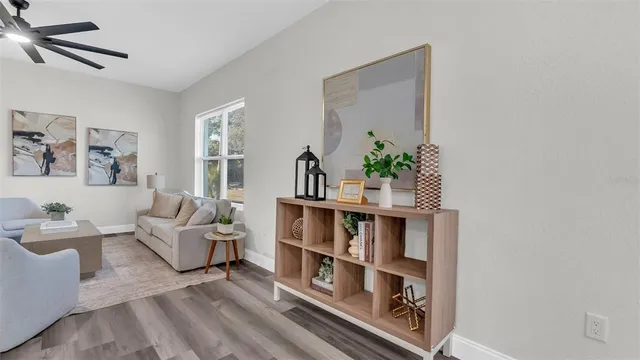 a view of a living room and bathroom