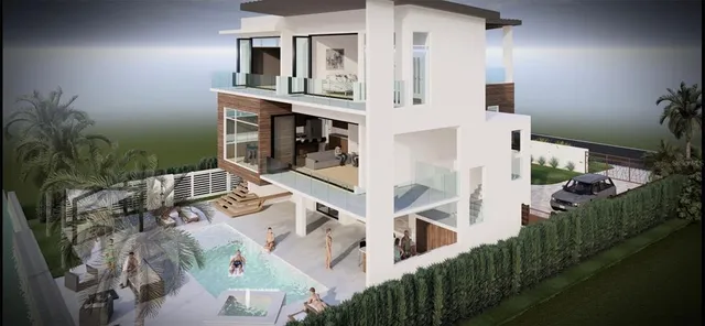 a view of a lake and yard